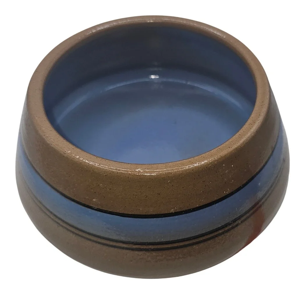 Bretby Stoneware England Blue Banded Tan Ceramic Bowl Studio Pottery 3 Inch‎